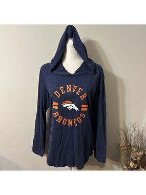 ’47 Brand Denver Broncos NFL Women Hoodie Top Lightweight Blue Logo Cotton Sz L